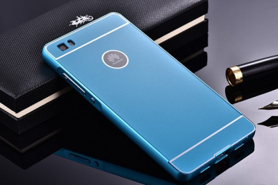 Други Бъмпъри за телефони Луксозен син алуминиев бъмпър със син твърд гръб за Huawei P8 Lite ALE-21 